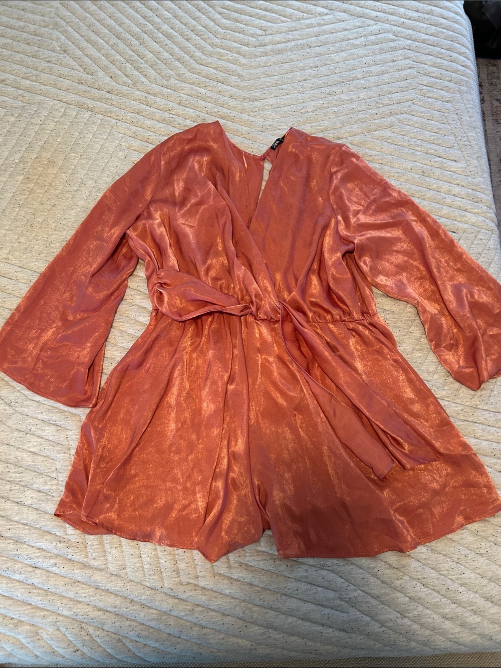 ZARA Coral Satin Wrap Top with Tie Detail